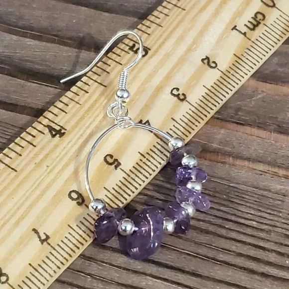 Hand Crafted Baroque Amethyst Gemstone Sterling Silver Plated Beads Earrings - Picture 7 of 7